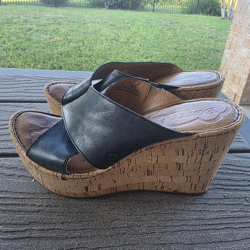 Black Leather Wedge Sandals